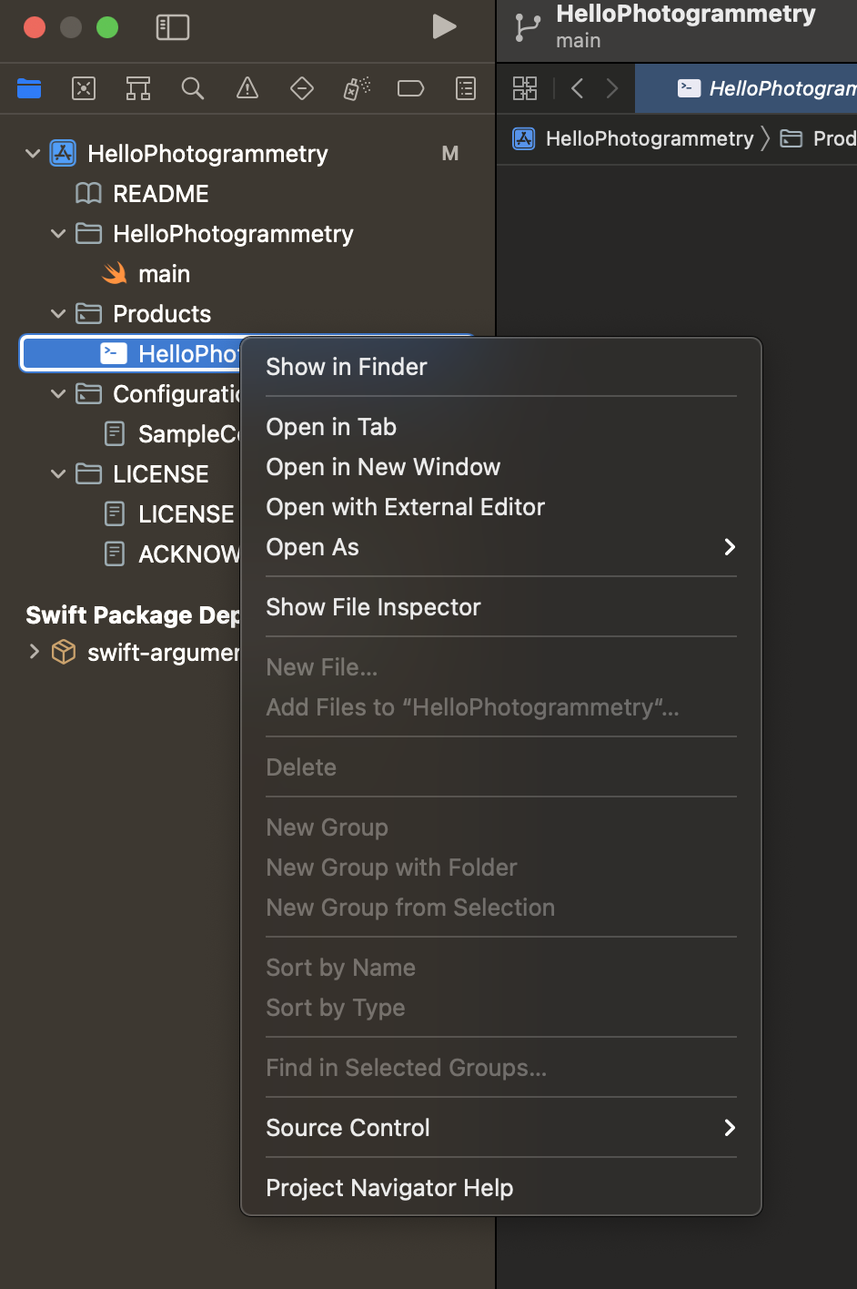 Opening the command line product in Finder.