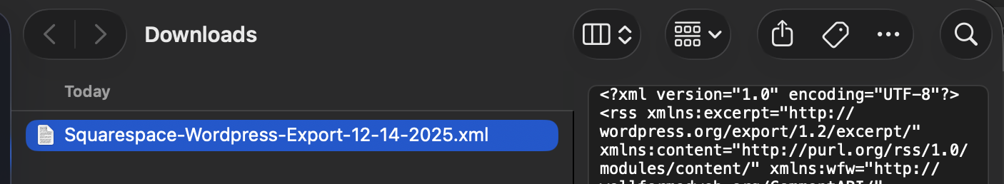  XML file export 